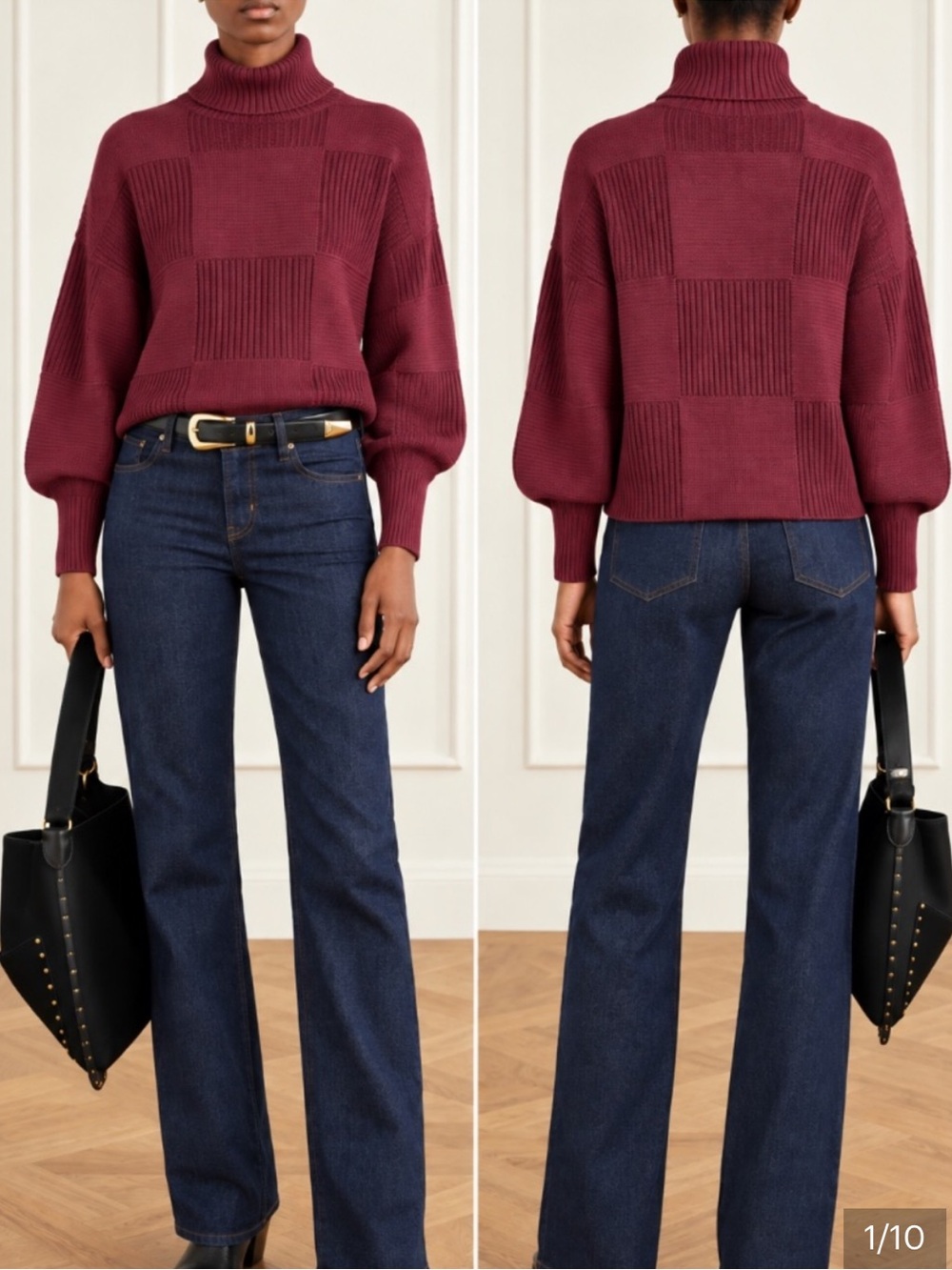 STAUD Benny Oversized  Turtleneck Knit Red Merlot Sweater - Picture 2 of 9